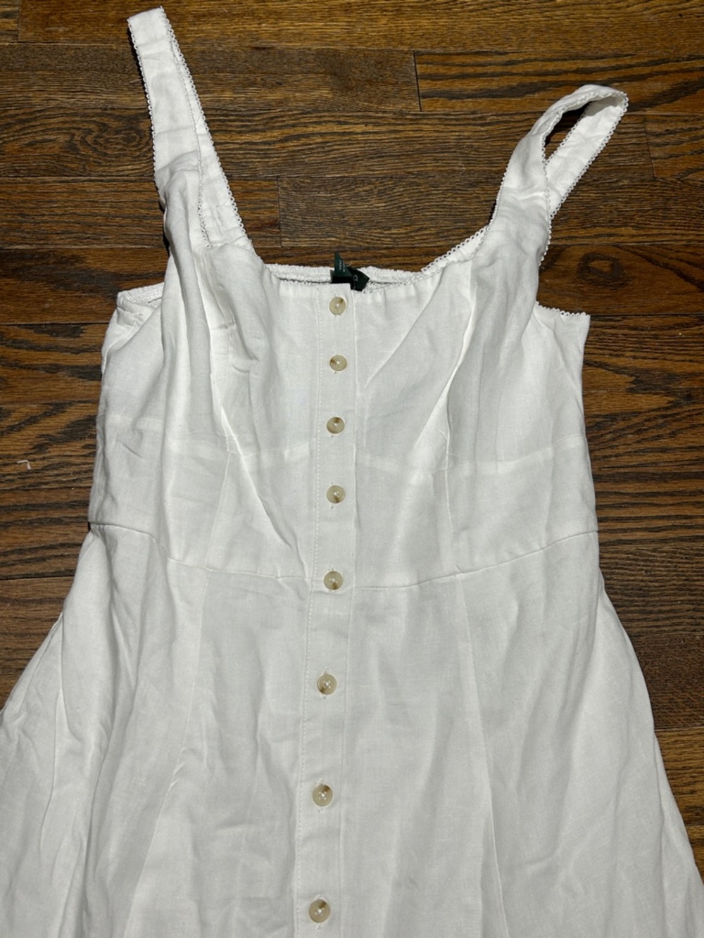 White Button-Front Sundress with Wide Straps - Picture 2 of 5